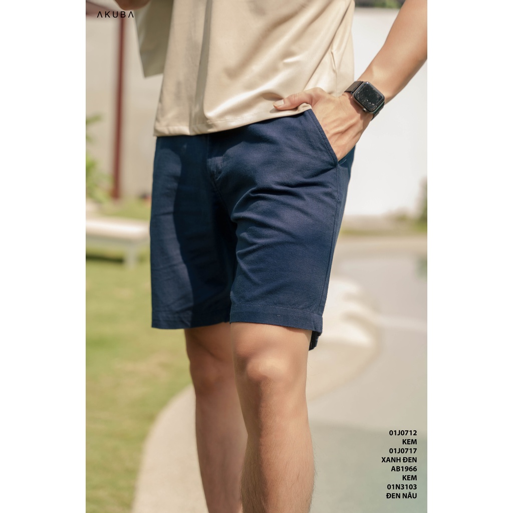 Quần short linen Nam Akuba, sọt Nam form regular, chất liệu thoáng mát, thời trang mùa hè 01R0717