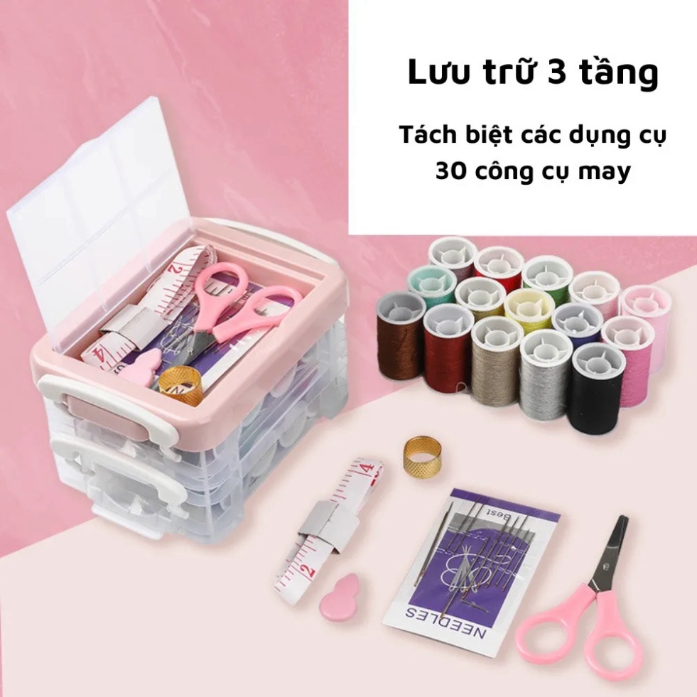Hộp kim chỉ 3 tầng mẫu mới, hộp đựng kim khâu đa năng tiện lợi