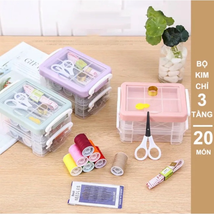 Hộp kim chỉ 3 tầng mẫu mới, hộp đựng kim khâu đa năng tiện lợi