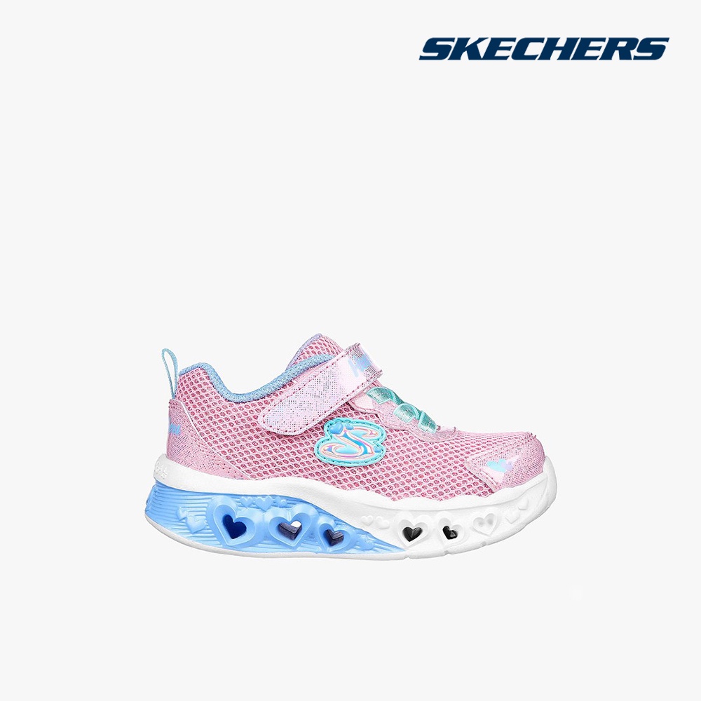 Giày sneakers Skechers bé gái cổ thấp phối quai dán Flutter Heart Lights PKMT-302317N