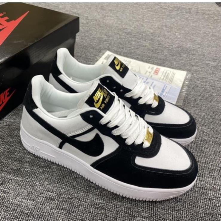 Giày air force 1 custom vải Canvas đen, AF1 vải trắng đen da lộn cao ...