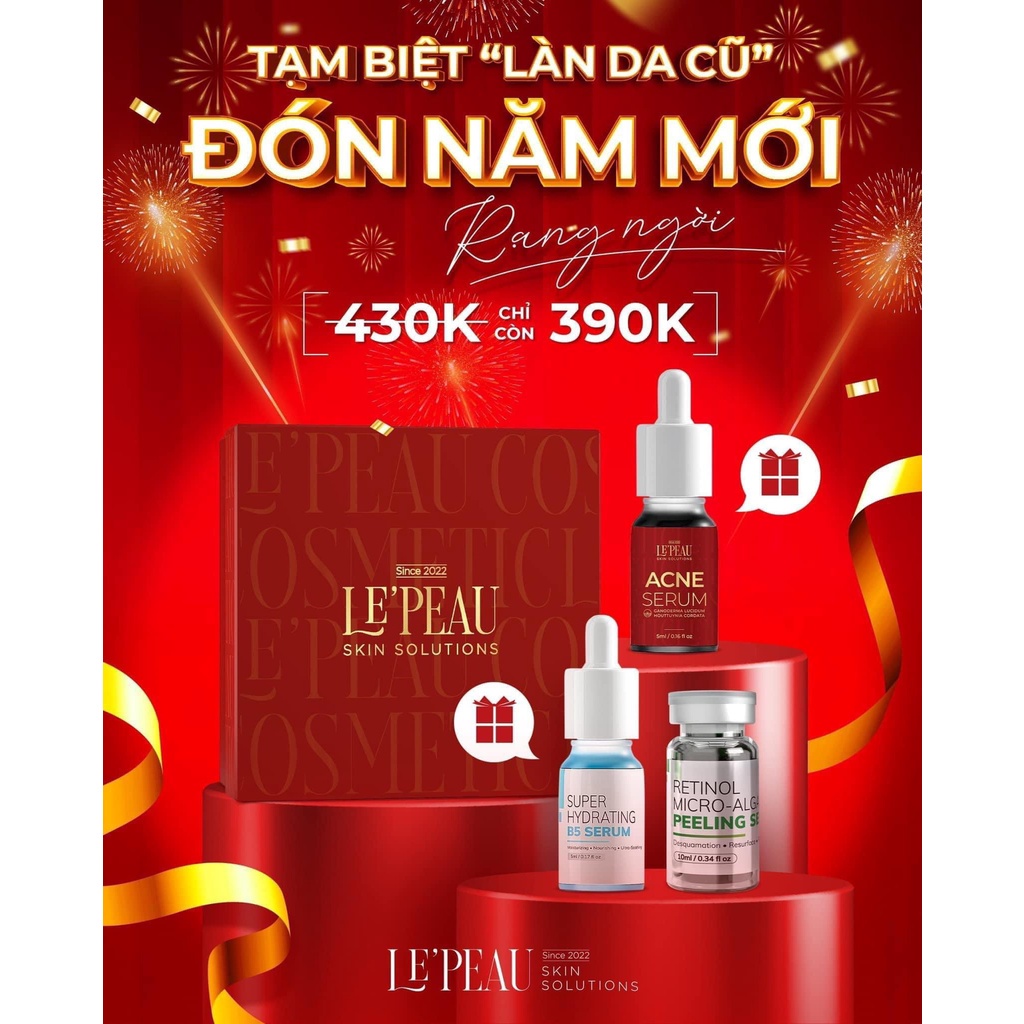 Peel Da Retinol Vi Tảo 10ml, Tinh Chất Tái Tạo Da Sinh Học Căng Bóng Chính Hãng, Tặng Kèm Serum B5 Phục Hồi - LEPEAU