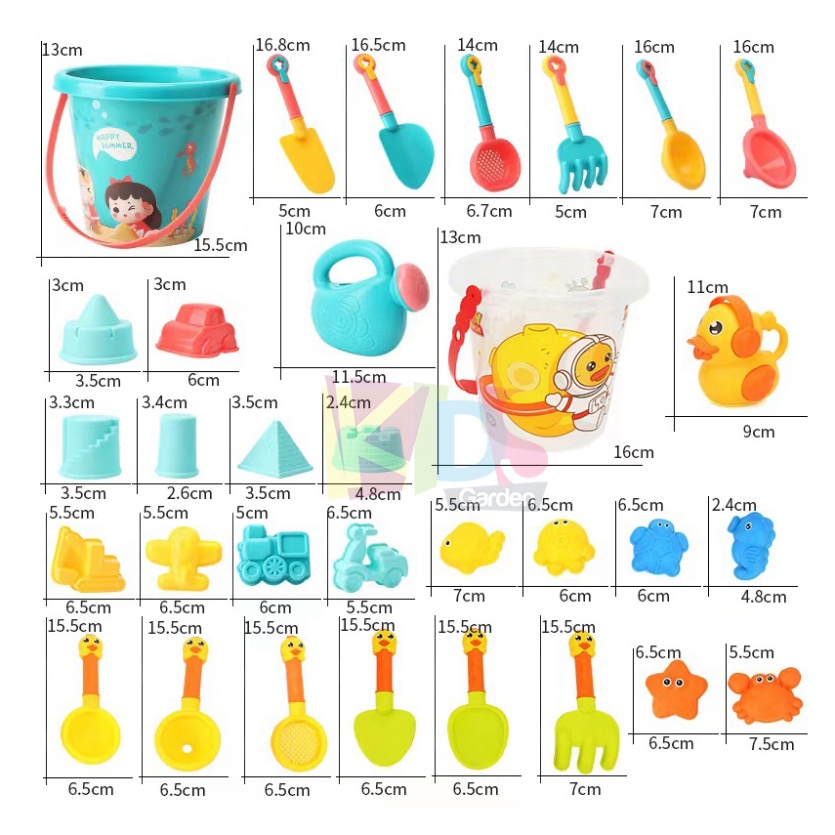 Bộ đồ chơi xúc cát PTLUXURY cho bé đi biển vịt vàng vịt xanh với nhiều phụ kiện đi kèm