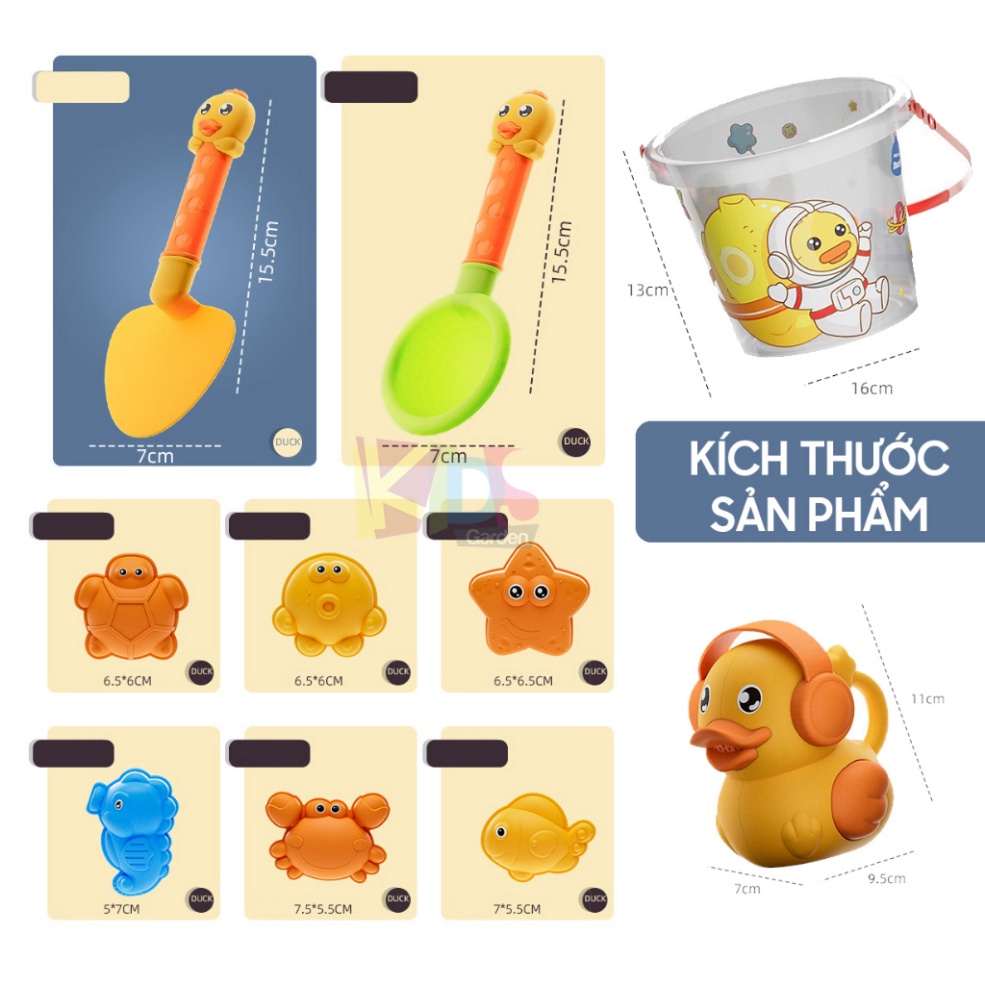 Bộ đồ chơi xúc cát PTLUXURY cho bé đi biển vịt vàng vịt xanh với nhiều phụ kiện đi kèm