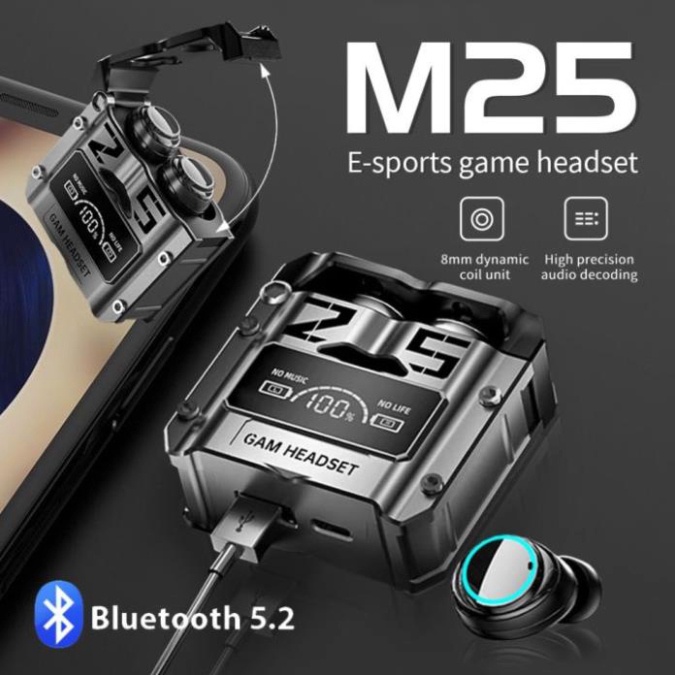 Tai Nghe Bluetooth M25 Gaming phiên bản cao cấp, âm thanh cực tốt, độ trễ thấp, pin trâu 5-6 tiếng, chống ồn HOT