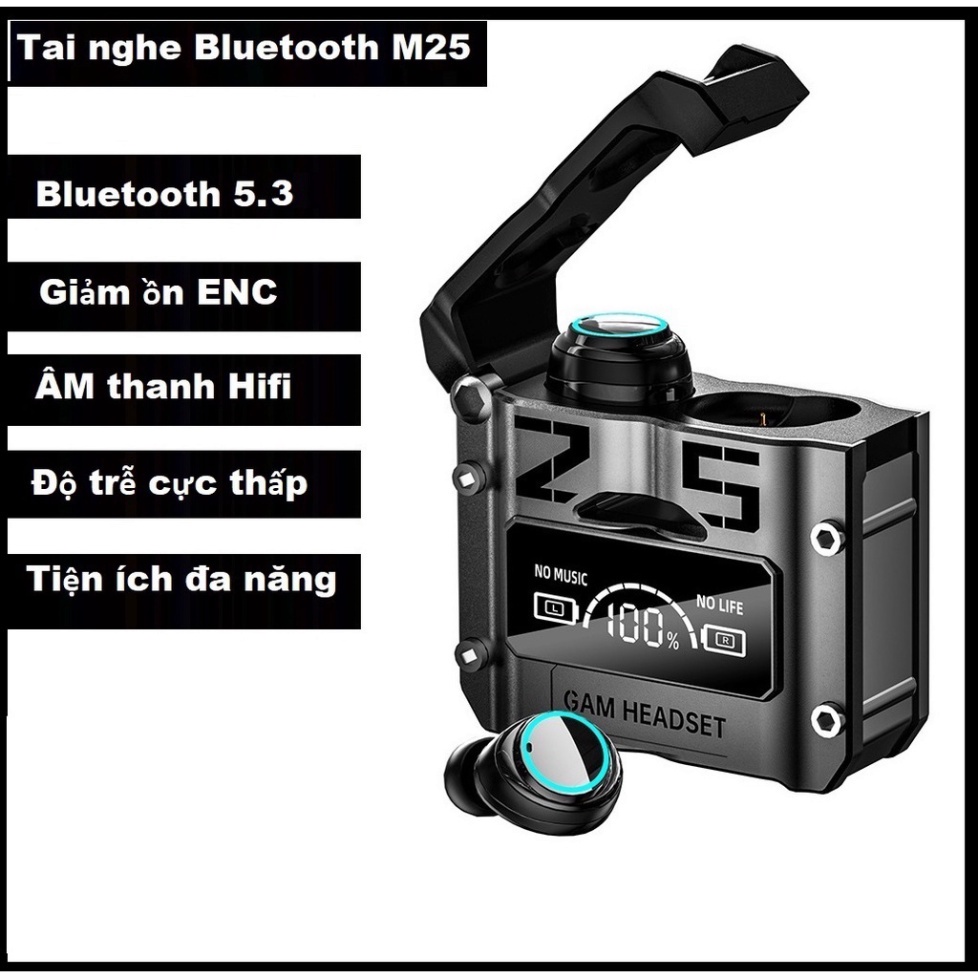 Tai Nghe Bluetooth M25 Gaming phiên bản cao cấp, âm thanh cực tốt, độ trễ thấp, pin trâu 5-6 tiếng, chống ồn HOT