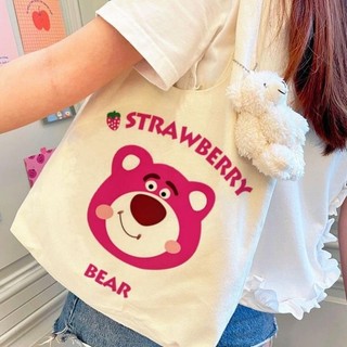 Túi gấu dâu Lotso, túi xách gấu dâu, túi canvas gấu dâu cute phong cách dễ thương đi học đi làm