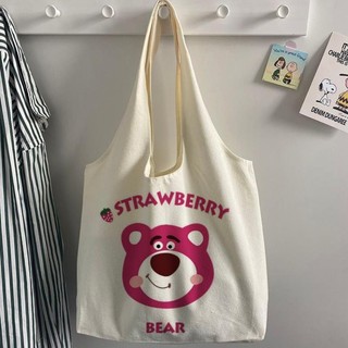 Túi gấu dâu Lotso, túi xách gấu dâu, túi canvas gấu dâu cute phong cách dễ thương đi học đi làm