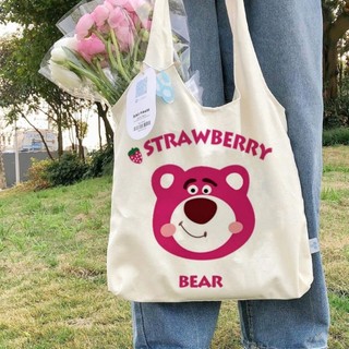 Túi gấu dâu Lotso, túi xách gấu dâu, túi canvas gấu dâu cute phong cách dễ thương đi học đi làm
