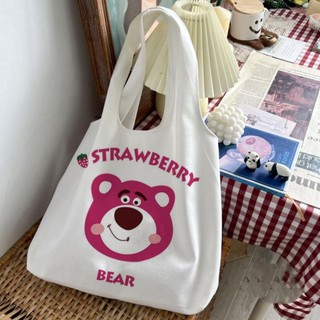 Túi gấu dâu Lotso, túi xách gấu dâu, túi canvas gấu dâu cute phong cách dễ thương đi học đi làm