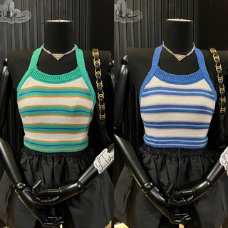 Áo len yếm kẻ sọc ngang, len montoghi croptop 374