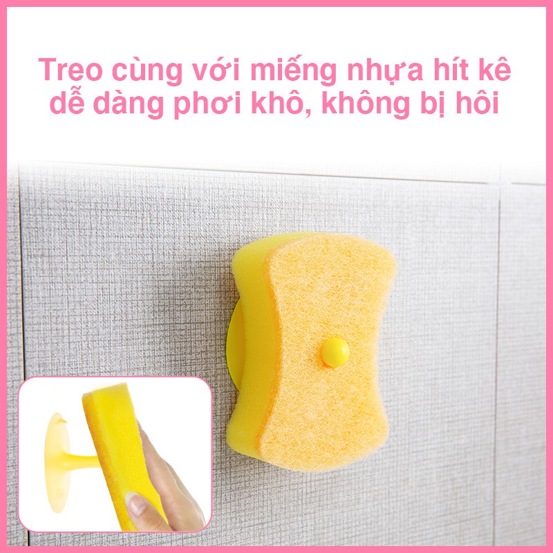 Miếng bọt biển rửa chén MyJae 2 mặt, mút xốp rửa bát đa năng kèm miếng nhựa hít kê (2miếng/gói)