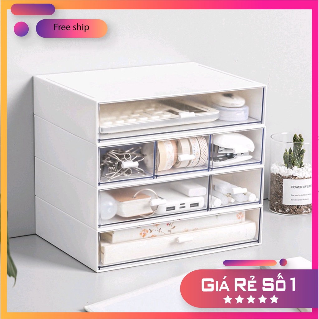 Kệ để bàn mini ⭐FREESHIP⭐ Tủ nhựa trong suốt mini có ngăn kéo lưu trữ ...