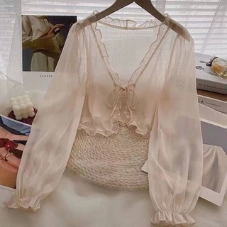 Khăn choàng nhỏ có dây đeo Váy Áo voan Cardigan Nữ  Quần áo chống nắng ngắn siêu cổ tích mùa hè dành cho học sinh