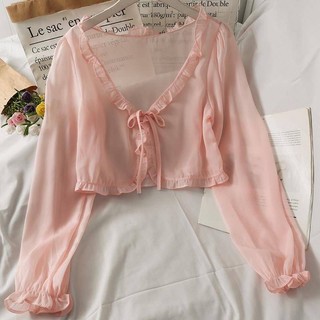 Khăn choàng nhỏ có dây đeo Váy Áo voan Cardigan Nữ  Quần áo chống nắng ngắn siêu cổ tích mùa hè dành cho học sinh