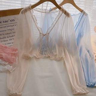 Khăn choàng nhỏ có dây đeo Váy Áo voan Cardigan Nữ  Quần áo chống nắng ngắn siêu cổ tích mùa hè dành cho học sinh