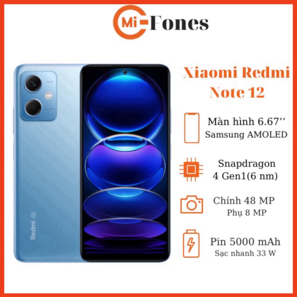 Điện Thoại Xiaomi Redmi Note 12 5g Snapdragon 4 Gen 1 Bảo Hành 12