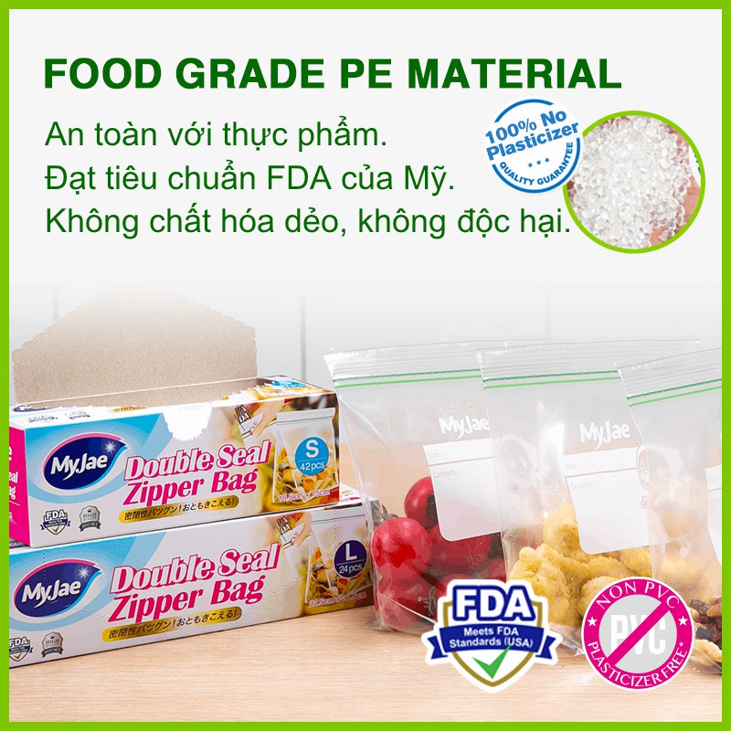 Ảnh Túi zip đựng thực phẩm hai đường kéo PE MyJae, đáy đứng trong suốt, bảo quản thực phẩm 4
