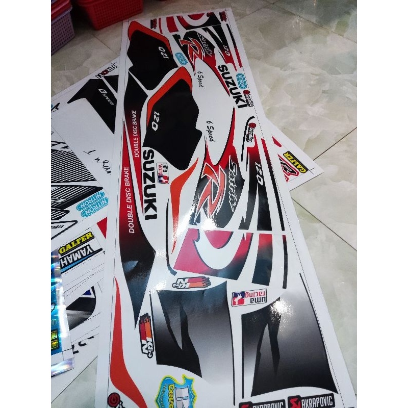 Tem Chế - Tem Rời Suzuki Satria 2000 Trắng Đỏ Đen - Decal In Chất Lượng ...