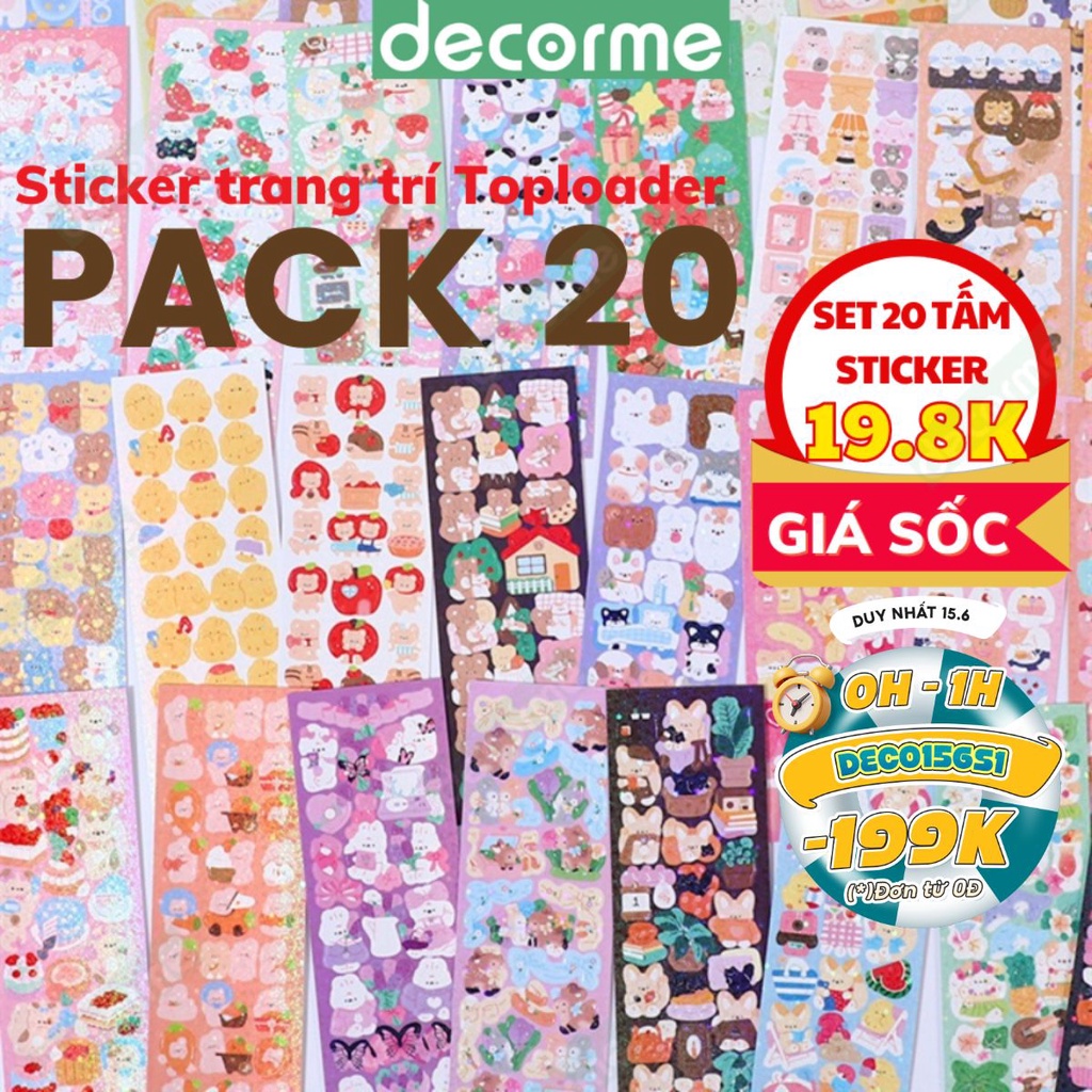 Sticker trang trí toploader Decorme set 6 12 20 tấm sticker dài nhiều ...