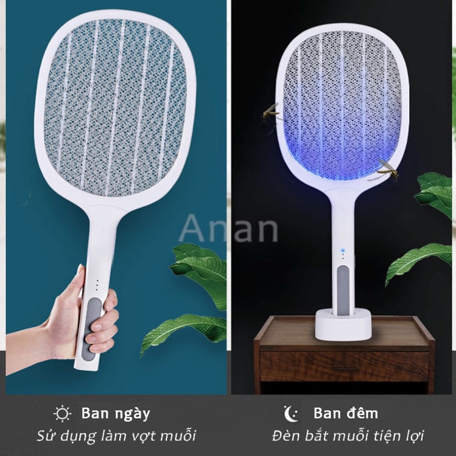 Vợt Muỗi Kiêm Đèn Bắt Muỗi 2 In 1 Đa Năng, Đèn Bắt Muỗi Tự Động Có Cổng Sạc USB Và Đế Tiện Dụng