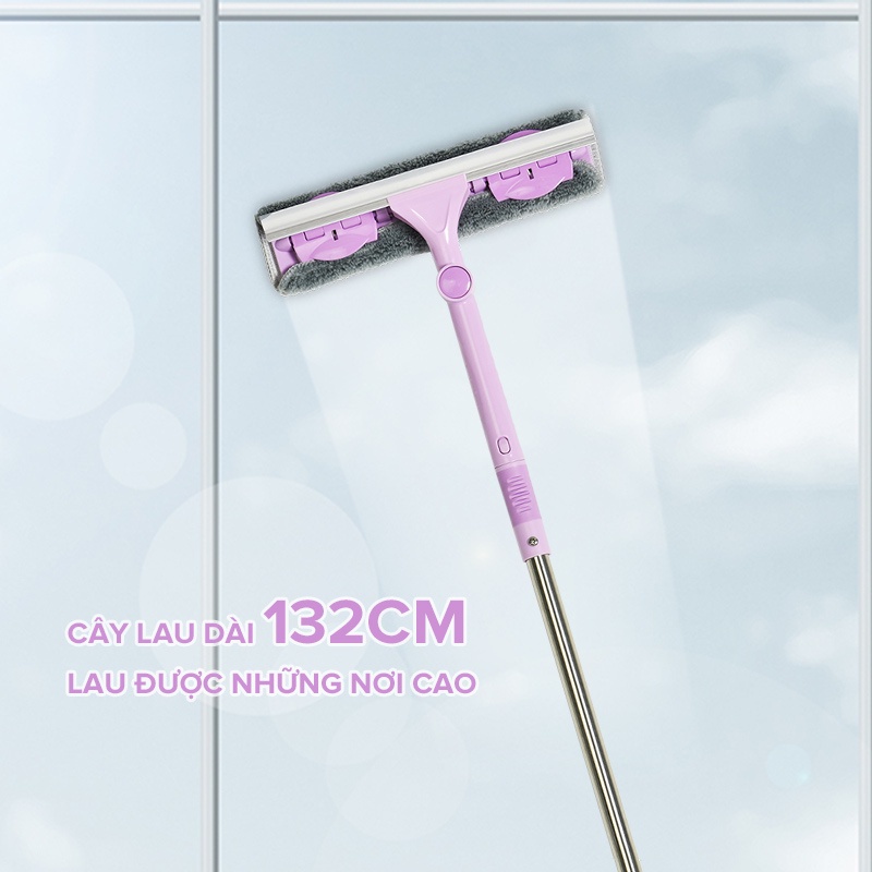 Cây Lau Kính, Gạt Chùi Kính Đa Năng 2 Trong 1 MyJae Cán Dài Uốn Xoay Thông Minh