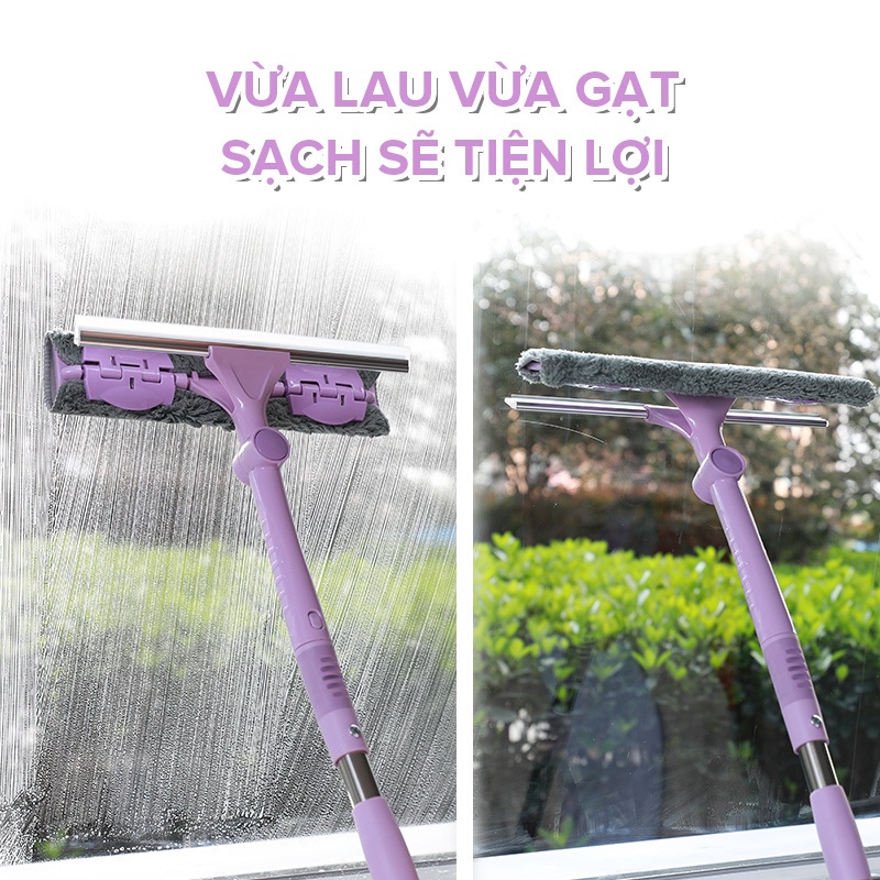 Cây Lau Kính, Gạt Chùi Kính Đa Năng 2 Trong 1 MyJae Cán Dài Uốn Xoay Thông Minh