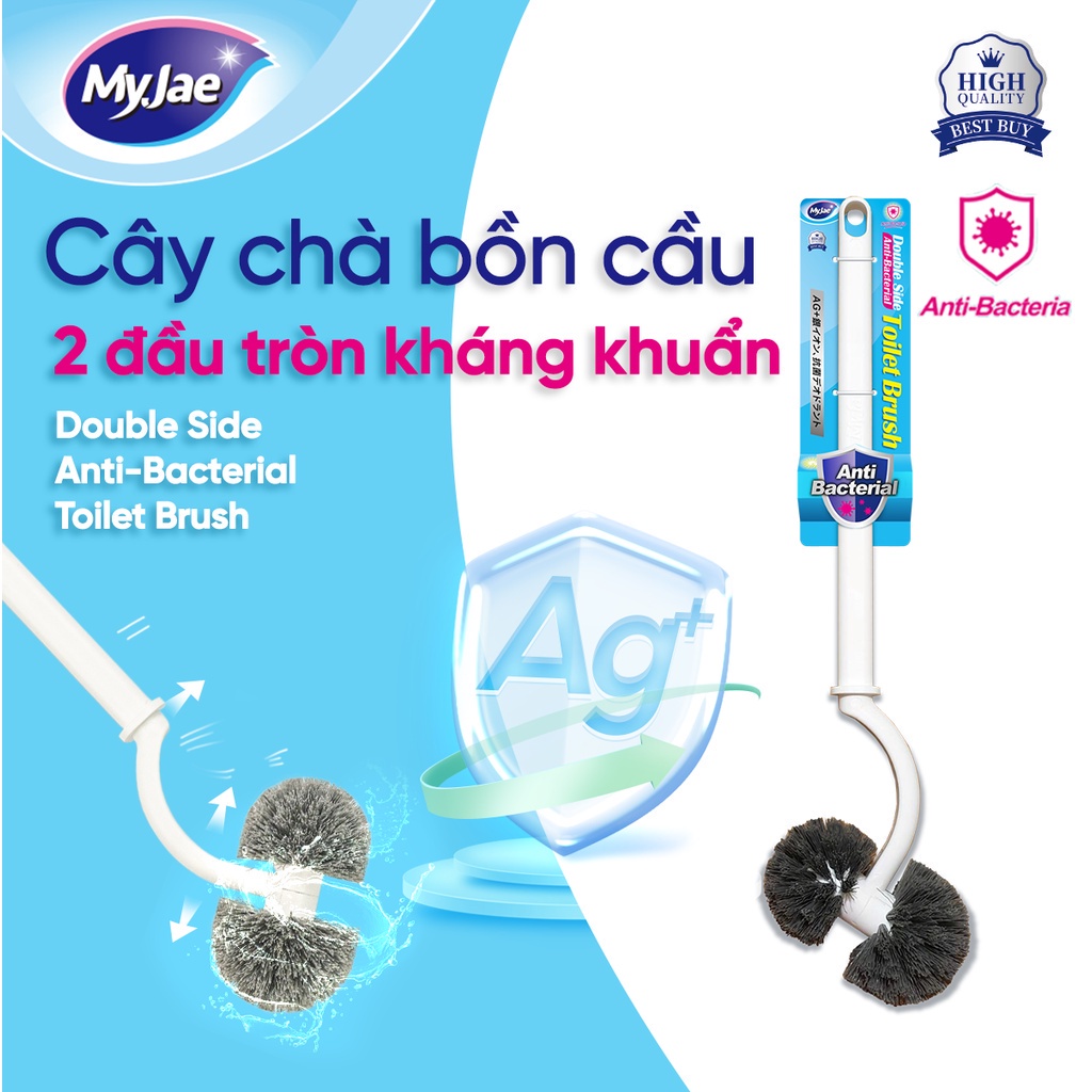 Cây Chà Bồn Cầu MyJae, Cọ Chà Toilet Loại 2 Đầu Tròn Kháng Khuẩn 45cm