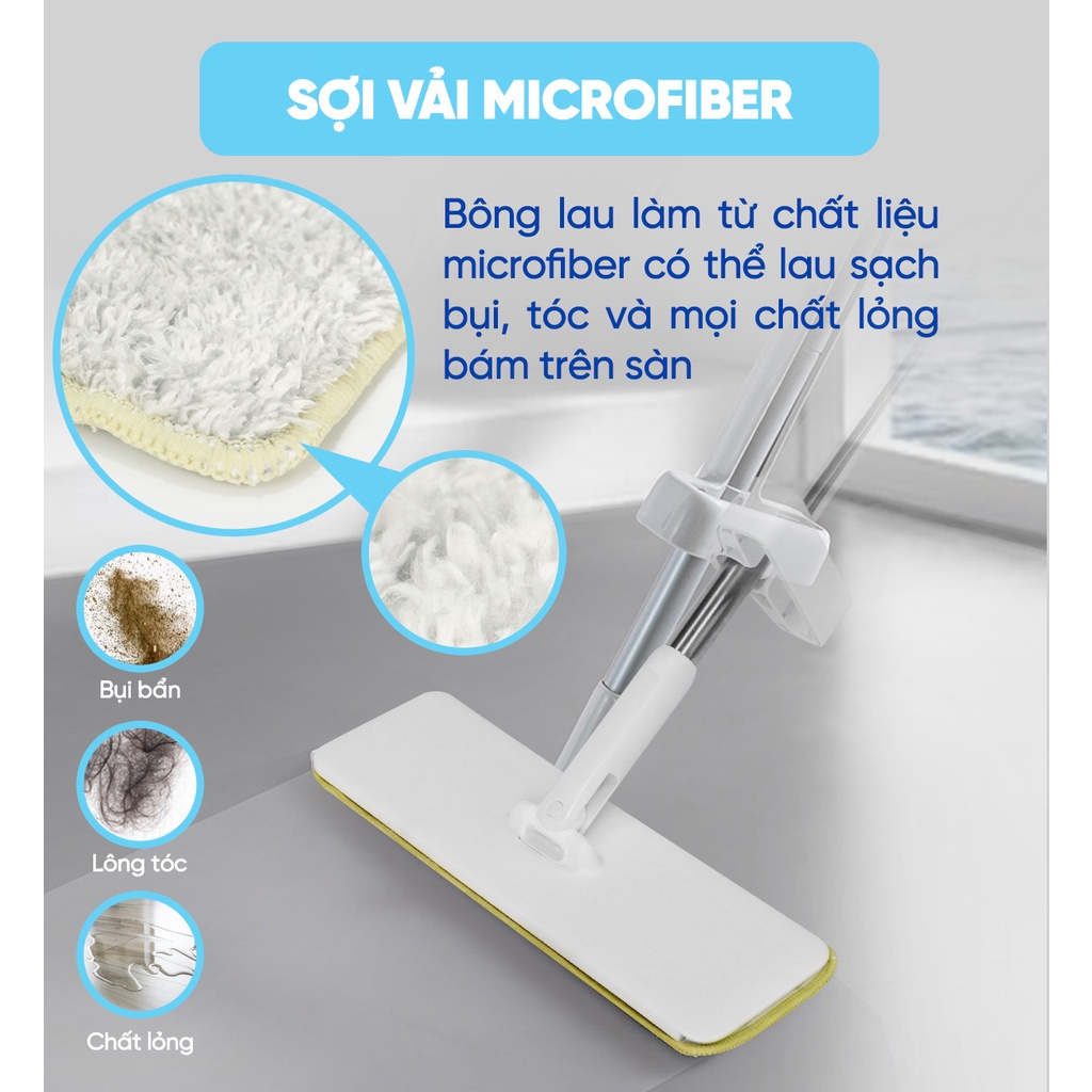 Cây Lau Nhà MyJae Sợi Microfiber Tự Vắt Kháng Khuẩn Ag+ 120cm
