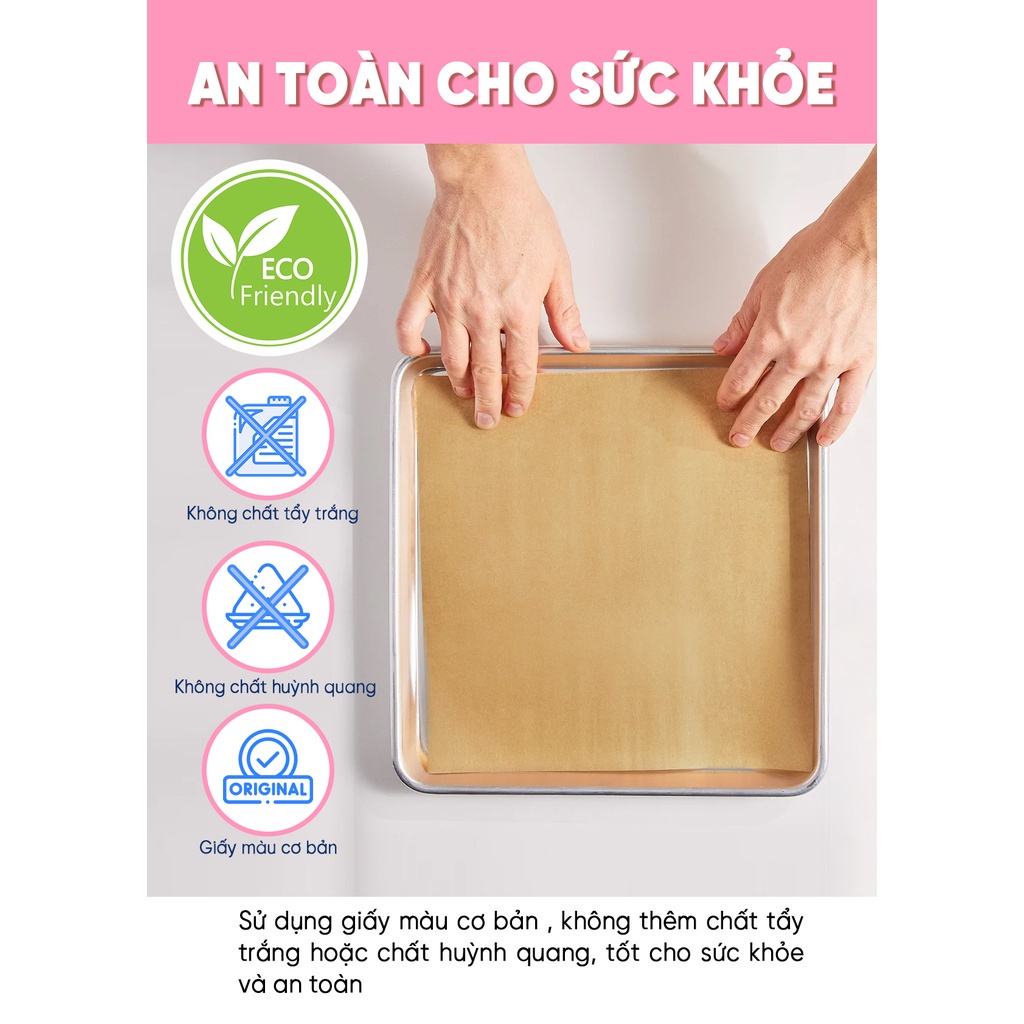 Giấy nến 2 mặt lót nồi chiên, nướng bánh, giấy lót chống dính 30cm x 30cm (50 tờ/hộp)