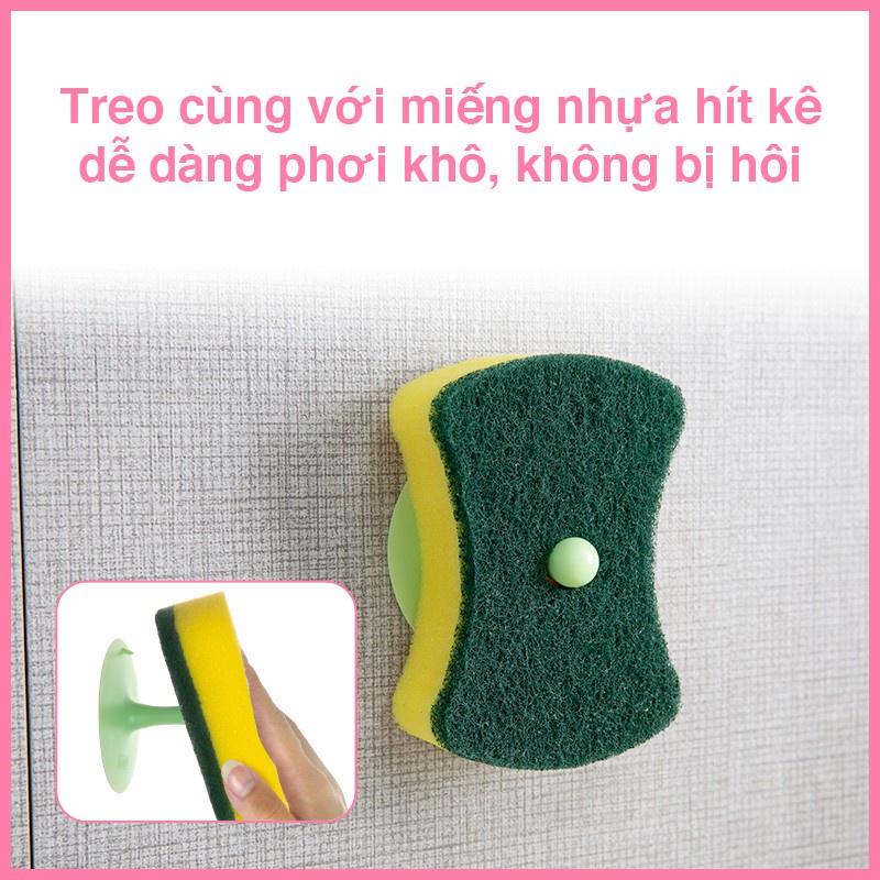 Ảnh Miếng bọt biển rửa chén MyJae 2 mặt, mút xốp rửa bát đa năng kèm miêng nhựa hít kê 11.3cm x 7.8cm x 2.7cm (2 miếng/gói) 4