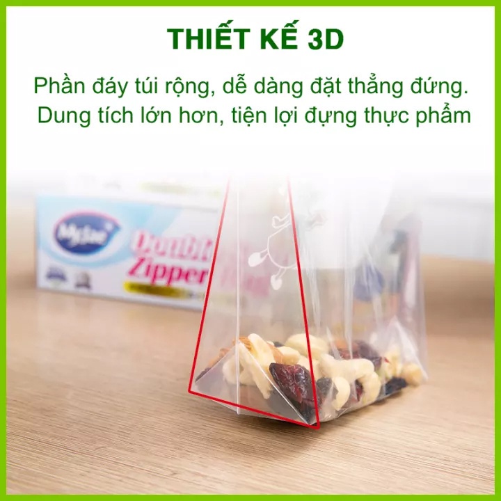 Combo 2 size S+XL Túi Zip PE Trong Suốt 2 Đường Kéo MyJae, Túi Bọc Đồ Ăn, Bảo Quản Tủ Lạnh