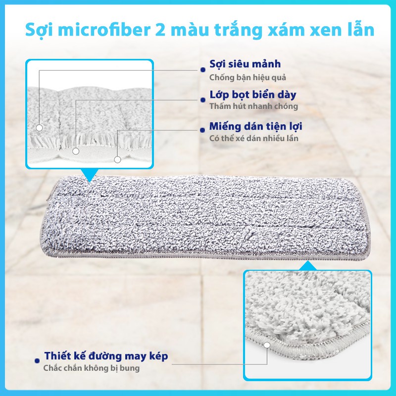 Ảnh Bông Lau Thay Thế MyJae Sợi Microfiber Dành Cho Cây Lau Nhà Tự Vắt 2 Ngăn 33cm x 12cm 4