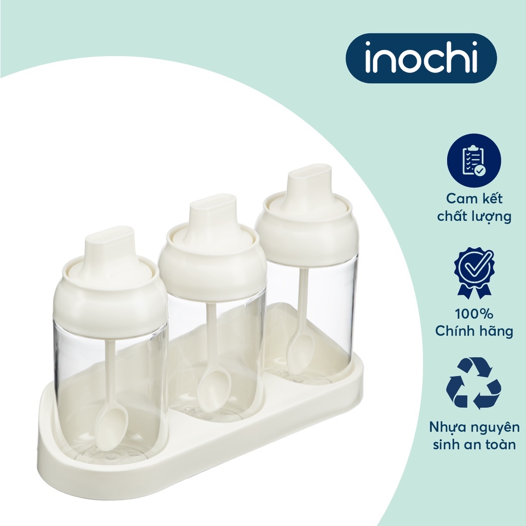 BỘ 3 LỌ GIA VỊ Tritan Yoko Inochi - an toàn, cao cấp, tích hợp muỗng, tiện lợi khi sử dụng