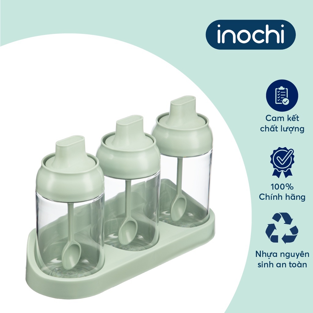 BỘ 3 LỌ GIA VỊ Tritan Yoko Inochi - an toàn, cao cấp, tích hợp muỗng, tiện lợi khi sử dụng