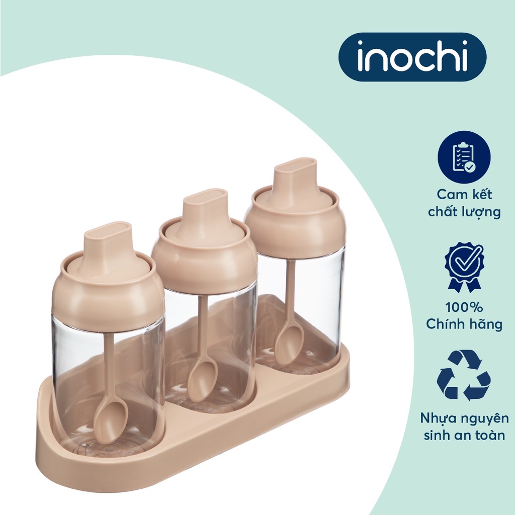 BỘ 3 LỌ GIA VỊ Tritan Yoko Inochi - an toàn, cao cấp, tích hợp muỗng, tiện lợi khi sử dụng