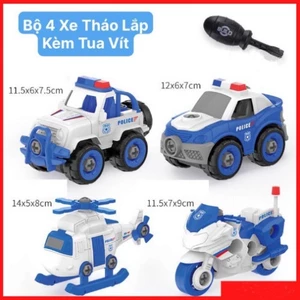 Bộ 4 Xe Cảnh Sát Tháo Lắp Kèm Tua Vít Chất Nhựa ABS Cao Cấp Đồ Chơi Cho Bé Trai Từ 2 Đến 6 Tuổi