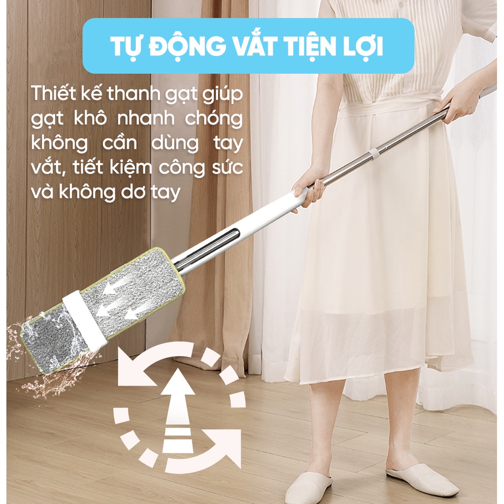Cây Lau Nhà MyJae Sợi Microfiber Tự Vắt Kháng Khuẩn Ag+ 120cm