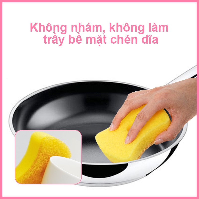 Miếng bọt biển rửa chén MyJae 2 mặt, mút xốp rửa bát đa năng kèm miếng nhựa hít kê (2miếng/gói)