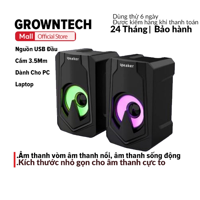 Loa vi tính chơi game học online GrownTech E-1060 Nguồn USB Đầu Cắm 3.5Mm Dành Cho PC Laptop