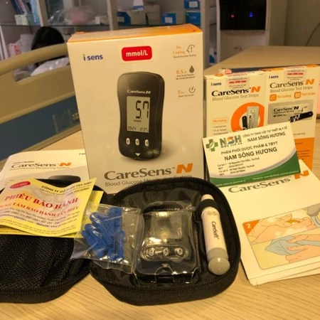 MÁY ĐO ĐƯỜNG HUYẾT máy đo tiểu đường CARESENS N CARESEN HÀN QUỐC tặng kèm 10 kim và hộp 25 que