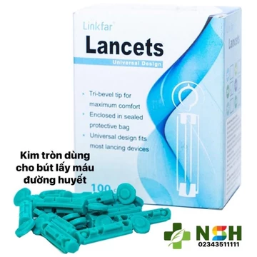 ❤ Hộp 100 Kim lấy máu thử đường huyết Linkfar - Kim lấy máu,chích máu thử đường huyết tiểu đường đầu tròn 4 cạnh linkfar