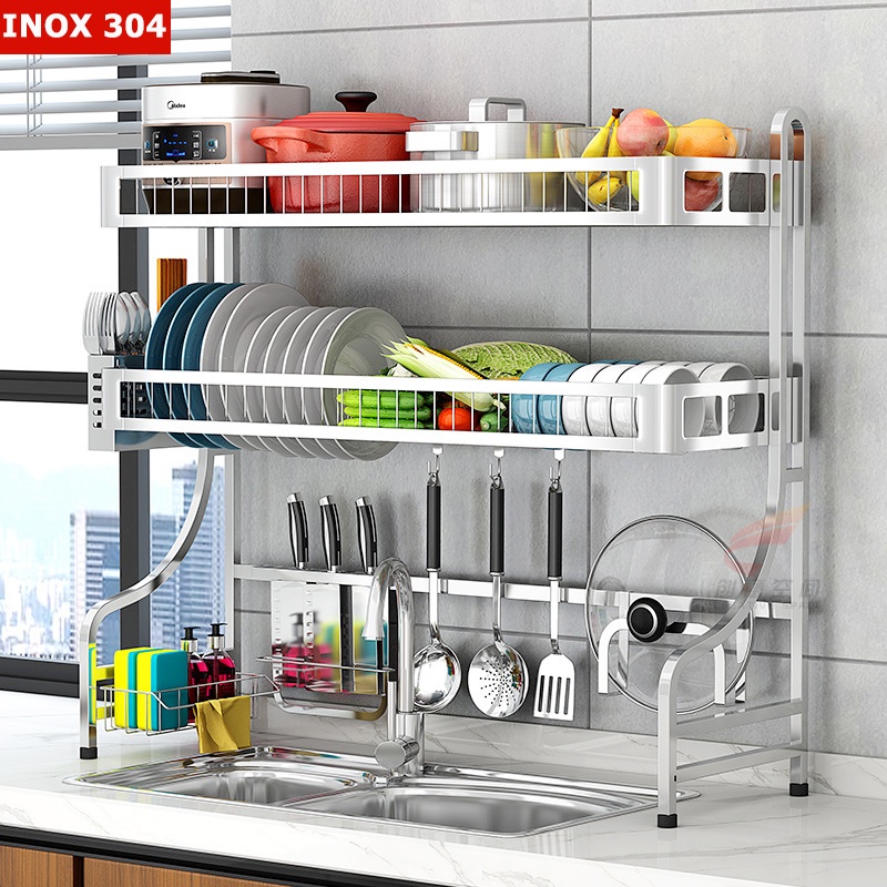 Kệ Chén Bát Thông Minh INOX 304 1 - 2 Tầng, Giá Đựng Bát Đĩa Kèm Các ...