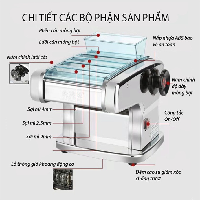 Máy cán mì 2 dao 135W cán mì đa năng, phù hợp gia đình và kinh doanh
