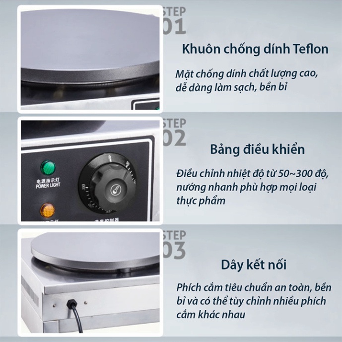 Máy làm bánh tráng 3000W chất liệu inox không gỉ, vệ sinh dễ dàng