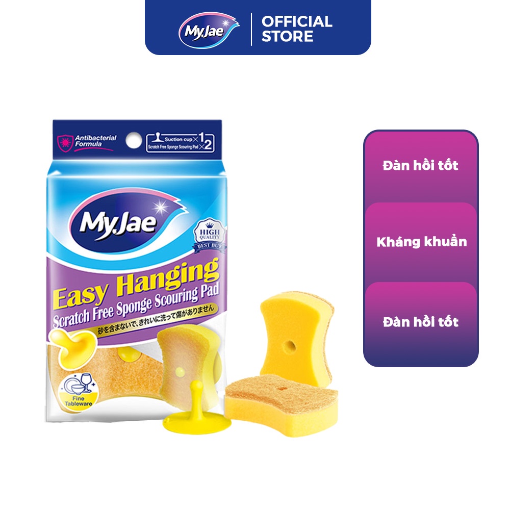 Miếng bọt biển rửa chén MyJae 2 mặt, mút xốp rửa bát đa năng kèm miếng nhựa hít kê (2miếng/gói)