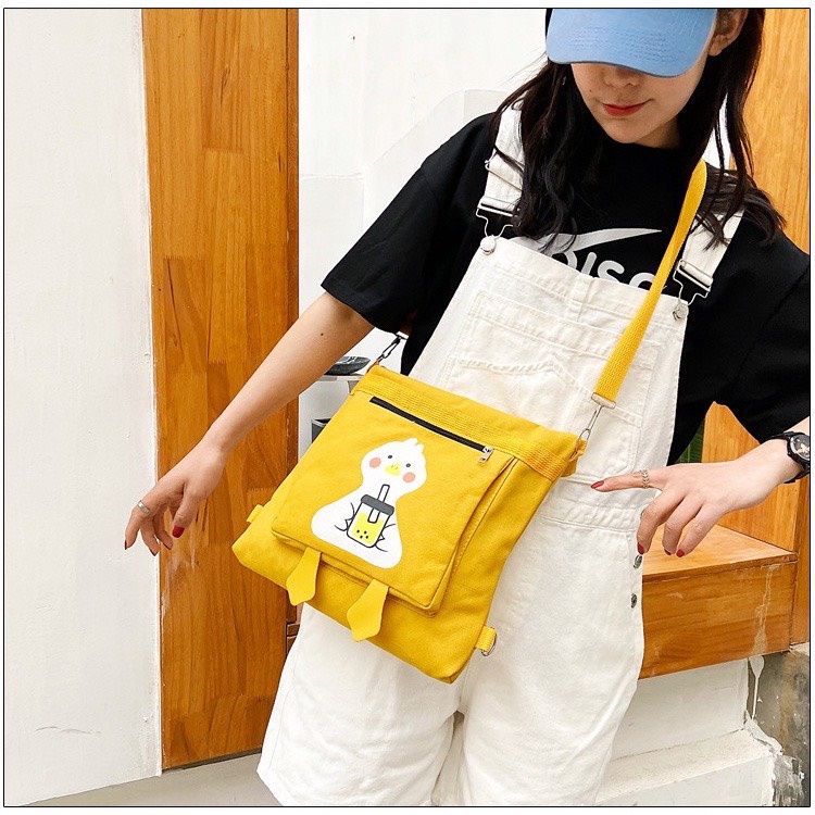 Túi tote đeo vai vải bố học sinh phong cách ulzzang vịt uống trà sữa