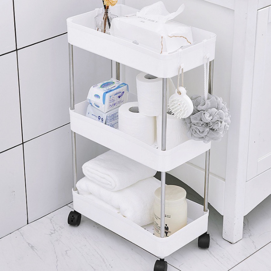 Kệ đựng đồ đa năng 3 tầng,4 tầng có bánh xe đẩy chuyên dụng cho spa, phòng tắm, bếp chất liệu inox cao cấp Babee