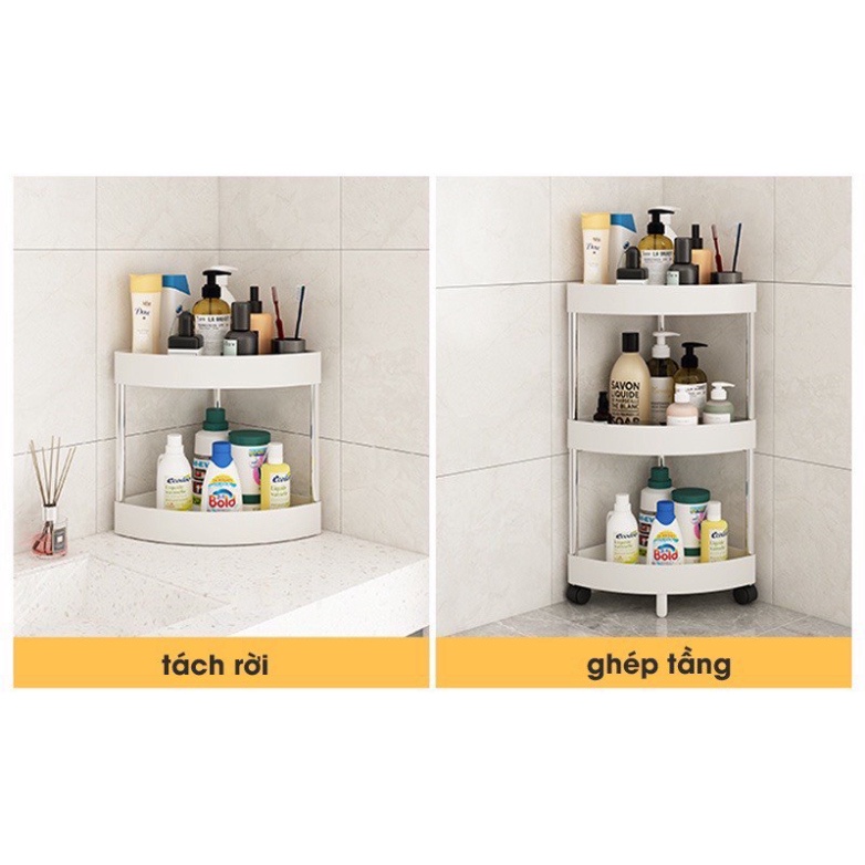 Kệ để đồ đa năng nhà tắm, bếp-kệ để góc gọn chất liệu khung kim loại chống gỉ chân có bánh xe di chuyển tiện lợi Babee