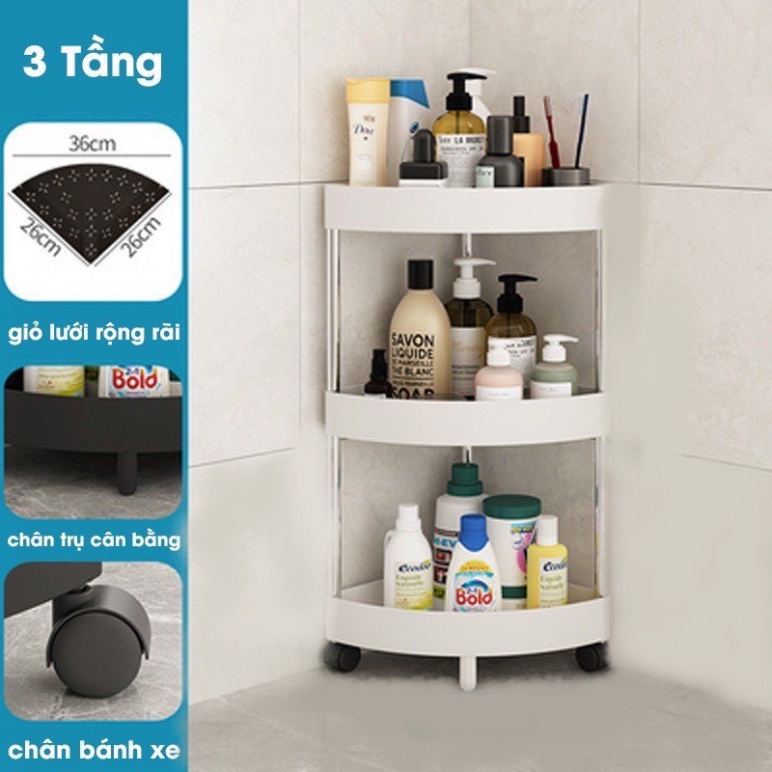 Kệ để đồ đa năng nhà tắm, bếp-kệ để góc gọn chất liệu khung kim loại chống gỉ chân có bánh xe di chuyển tiện lợi Babee